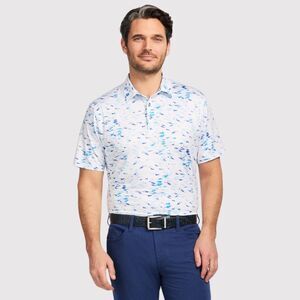 Robert Graham Men Polo Shirt Blue Graphic Fish Nautical Short Sleeve Golf Medium